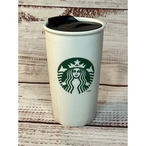 Starbucks 2011 Mermaid Tumbler Ceramic Travel Coffee Mug White 12 Oz Lid Siren